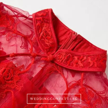 將圖片載入圖庫檢視器，The Elidia Red Oriental Lace Mandarin Collar Qipao Dress - WeddingConfetti