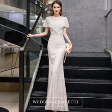 將圖片載入圖庫檢視器，The Reysel Short Sleeves Sequined Sliver Gown - WeddingConfetti