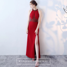 將圖片載入圖庫檢視器，The Rolinda Red Halter Gown With Slit - WeddingConfetti