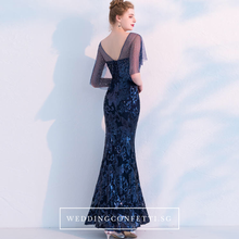 將圖片載入圖庫檢視器，The Tina Blue Cape Sleeve  Gown - WeddingConfetti