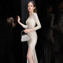 將圖片載入圖庫檢視器，The Quenta Long Sleeves Sequined Gown - WeddingConfetti