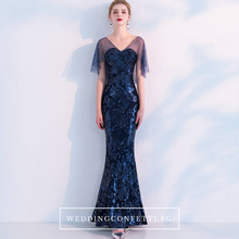 將圖片載入圖庫檢視器，The Tina Blue Cape Sleeve  Gown - WeddingConfetti