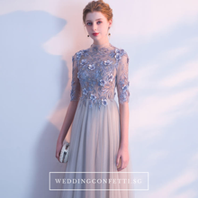 將圖片載入圖庫檢視器，The Sarah Grey Long Sleeves Lace Gown - WeddingConfetti