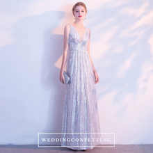 將圖片載入圖庫檢視器，The Marilyn Glitter Silver / Black Sleeveless Gown - WeddingConfetti