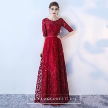 將圖片載入圖庫檢視器，The Tammy Navy Blue / Silver / Red Long Sleeves Gown - WeddingConfetti