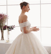 將圖片載入圖庫檢視器，The Ristelle Wedding Bridal Sequined Off Shoulder Gown - WeddingConfetti