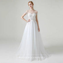 將圖片載入圖庫檢視器，The Khloe Wedding Bridal Illusion Boat Neck Lace Gown - WeddingConfetti
