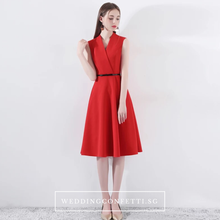 將圖片載入圖庫檢視器，The Wendy Structured A-line Black / Red Midi Dress - WeddingConfetti