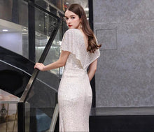 將圖片載入圖庫檢視器，The Reysel Short Sleeves Sequined Sliver Gown - WeddingConfetti