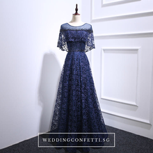 將圖片載入圖庫檢視器，The Veranda Royal Blue Cape Sleeves Gown - WeddingConfetti