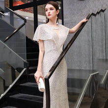 將圖片載入圖庫檢視器，The Reysel Short Sleeves Sequined Sliver Gown - WeddingConfetti