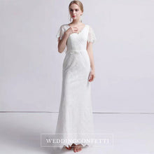 將圖片載入圖庫檢視器，The Petunia Wedding Bridal Illusion Short Draped Sleeves Lace Gown - WeddingConfetti