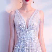 將圖片載入圖庫檢視器，The Marilyn Glitter Silver / Black Sleeveless Gown - WeddingConfetti