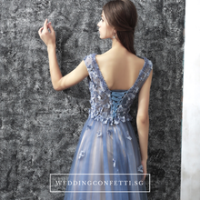 將圖片載入圖庫檢視器，The Christina Blue Lace Cap Sleeves Dress - WeddingConfetti