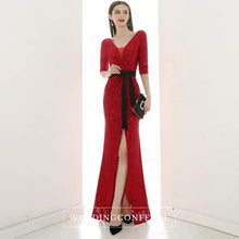 將圖片載入圖庫檢視器，The Lavinia Long Sleeves Red Sequined Gown - WeddingConfetti
