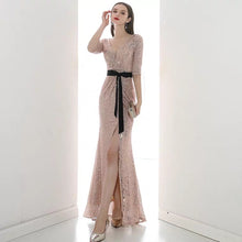 將圖片載入圖庫檢視器，The Lavinia Long Sleeves Gold Sequined Gown - WeddingConfetti