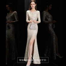 將圖片載入圖庫檢視器，The Quenta Long Sleeves Sequined Gown - WeddingConfetti