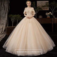 將圖片載入圖庫檢視器，The Serenity Wedding Bridal Off Shoulder Glitter Champagne Gown - WeddingConfetti