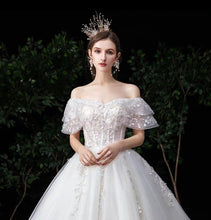 將圖片載入圖庫檢視器，The Serenity Wedding Bridal Off Shoulder Glitter Champagne Gown - WeddingConfetti