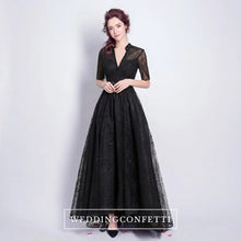 將圖片載入圖庫檢視器，The Lerynn Short Sleeve Black Gown - WeddingConfetti