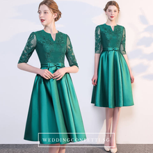 將圖片載入圖庫檢視器，The Anastasia Green Lace Long Sleeves Gown - WeddingConfetti