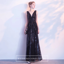 將圖片載入圖庫檢視器，The Marilyn Glitter Silver / Black Sleeveless Gown - WeddingConfetti