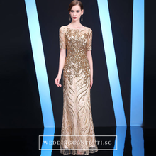 將圖片載入圖庫檢視器，The Kerdelle Purple / Gold Long Illusion Sleeves Gown (Available in 2 colours) - WeddingConfetti