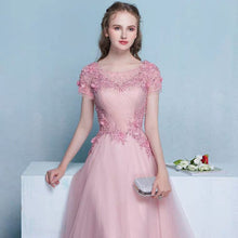 將圖片載入圖庫檢視器，The Pennslyvania Pink Short Sleeve Tulle Gown - WeddingConfetti