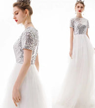 將圖片載入圖庫檢視器，The Gideon Short Sleeve Gold/Silver/Black Sequined Gown - WeddingConfetti