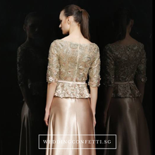 將圖片載入圖庫檢視器，The Adella Sequined Champagne / Red Long Sleeves Gown (Available in 2 colours) - WeddingConfetti