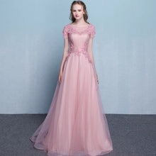 將圖片載入圖庫檢視器，The Pennslyvania Pink Short Sleeve Tulle Gown - WeddingConfetti