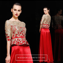 將圖片載入圖庫檢視器，The Adella Sequined Champagne / Red Long Sleeves Gown (Available in 2 colours) - WeddingConfetti