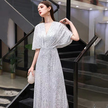 將圖片載入圖庫檢視器，The Rayna Silver Sequined Draped Sleeves Gown (Available in 2 colours) - WeddingConfetti