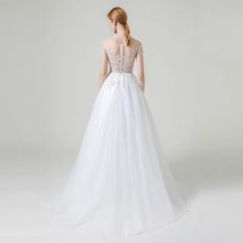 將圖片載入圖庫檢視器，The Khloe Wedding Bridal Illusion Boat Neck Lace Gown - WeddingConfetti