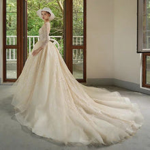 將圖片載入圖庫檢視器，The Chandler Wedding Bridal Long Illusion Sleeves Gown - WeddingConfetti