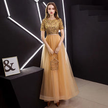 將圖片載入圖庫檢視器，The Gideon Short Sleeve Gold/Silver/Black Sequined Gown - WeddingConfetti