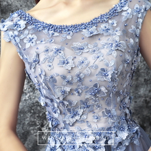 將圖片載入圖庫檢視器，The Christina Blue Lace Cap Sleeves Dress - WeddingConfetti