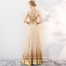 將圖片載入圖庫檢視器，The Trina Gold Long Sleeves Gown - WeddingConfetti