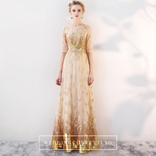 將圖片載入圖庫檢視器，The Trina Gold Long Sleeves Gown - WeddingConfetti