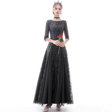 將圖片載入圖庫檢視器，The Marleigh Long Sleeve Black/Blue/Silver Gown - WeddingConfetti