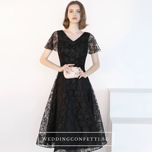 將圖片載入圖庫檢視器，The Adella Short Sleeves Black Gown - WeddingConfetti