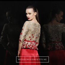 將圖片載入圖庫檢視器，The Adella Sequined Champagne / Red Long Sleeves Gown (Available in 2 colours) - WeddingConfetti