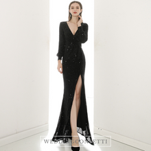 將圖片載入圖庫檢視器，The Lynette Black Long Sleeves Gown - WeddingConfetti