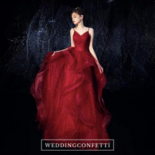 將圖片載入圖庫檢視器，The Vivianna Red / Gold Tulle Sleeveless Gown (Customisable) - WeddingConfetti