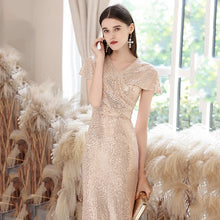 將圖片載入圖庫檢視器，The Penny Champagne Short Sleeve Gown - WeddingConfetti