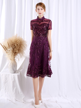 將圖片載入圖庫檢視器，The Carena Mother-Of-Bride Purple Cheongsam High Collar Gown - WeddingConfetti
